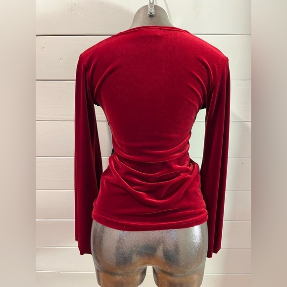 ANNE LAROCHELLE – Red Velvet & Black Lace Long Sleeve Top – Size 8 - Picture 9 of 9